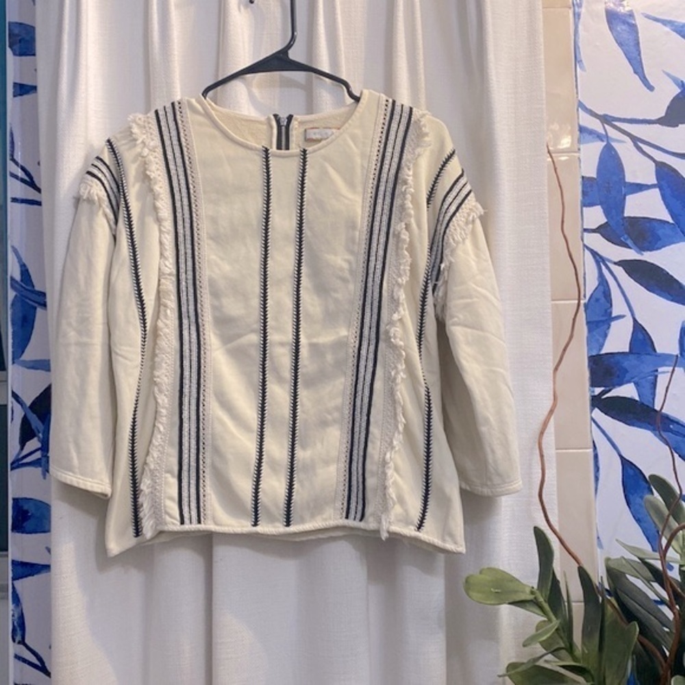 Women’s Anthropologie Eri + Ali Santillana Black & Cream Striped Cropped Top - Picture 3 of 8